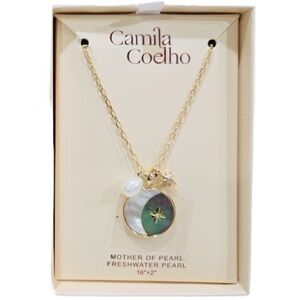 NWT ⚜️🌙⚜️ Camila Coelho Gold tone Mother Of Pearl Celestial Necklace
